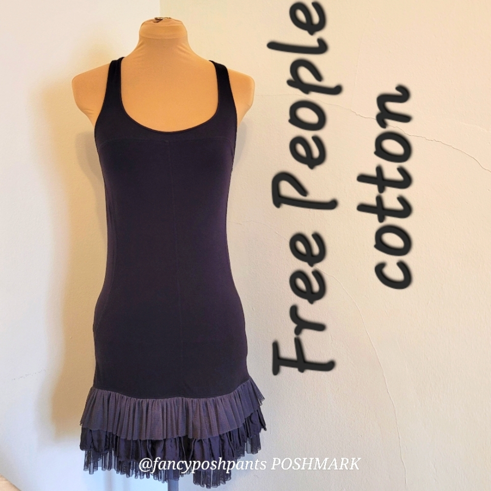 FREE PEOPLE cotton tiered ruffle bodycon stretch party dress black racer back